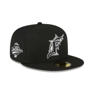 Caps* Miami Marlins Sidepatch Black 59FIFTY Fitted Hat - KTGCaps - Baseball caps for various teams, purchased online at a discount