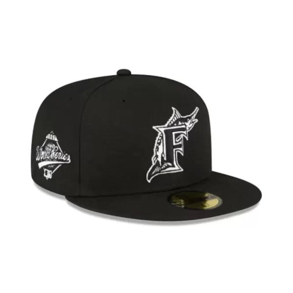 Caps* Miami Marlins Sidepatch Black 59FIFTY Fitted Hat - KTGCaps - Baseball caps for various teams, purchased online at a discount