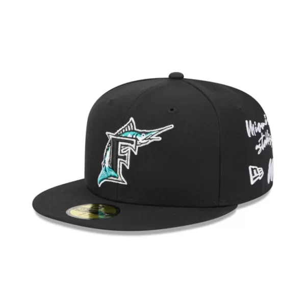 Caps* Miami Marlins Team Verbiage 59FIFTY Fitted Hat - KTGCaps - Baseball caps for various teams, purchased online at a discount