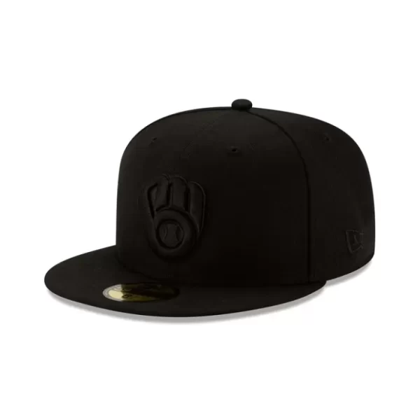 Caps* Milwaukee Brewers Black on Black 59FIFTY Fitted Hat - KTGCaps - Baseball caps for various teams, purchased online at a discount