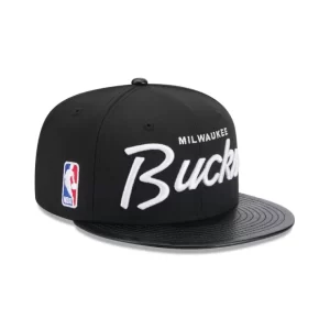 Caps* Milwaukee Bucks Faux Leather Visor 9FIFTY Snapback Hat - KTGCaps - Baseball caps for various teams, purchased online at a discount