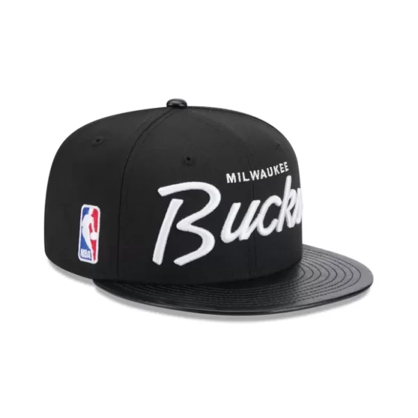Caps* Milwaukee Bucks Faux Leather Visor 9FIFTY Snapback Hat - KTGCaps - Baseball caps for various teams, purchased online at a discount